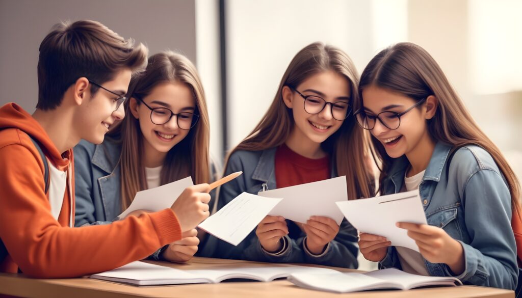 Estudiantes preparándose para un examen